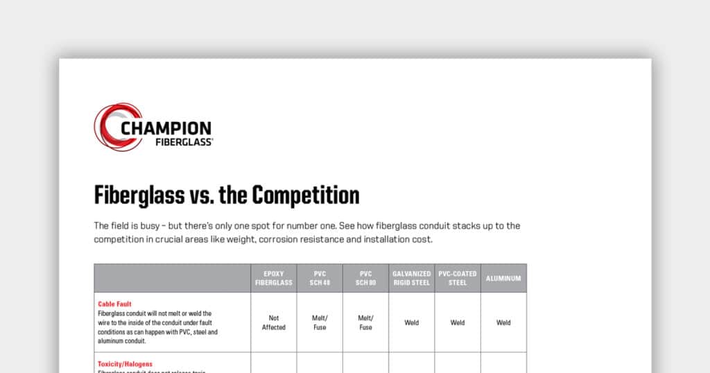Champion Fiberglass Product Comparison Chart