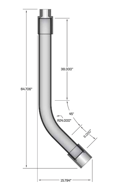 A diagram of a 45 degree utility riser part.
